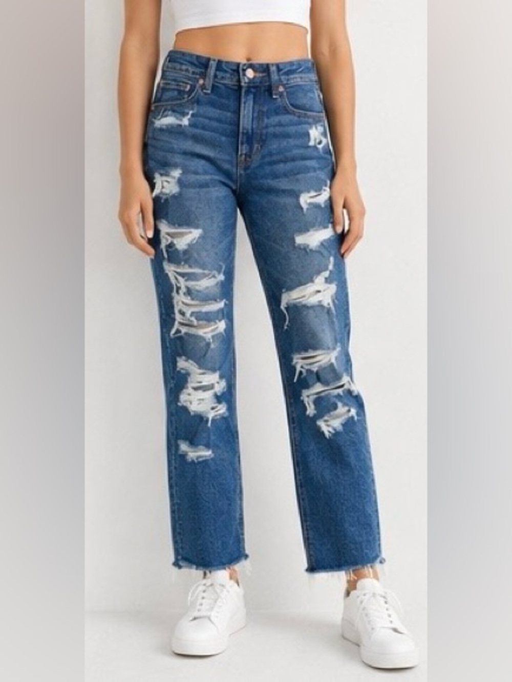 American Eagle Size 2 Regular Distressed High Rise Straight Leg Jeans - Picture 5 of 10